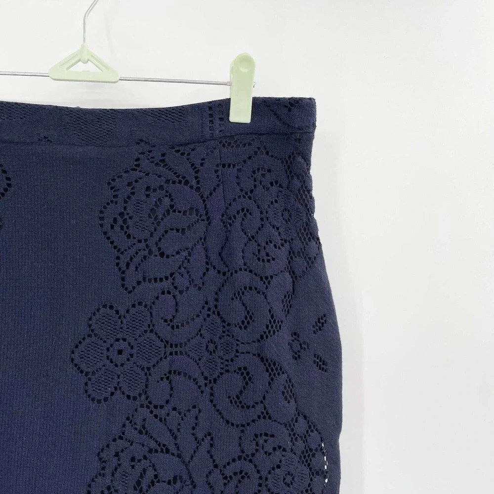 A.L.C. Lucas‎ Pencil Skirt Floral Lace Navy Blue Size 10 Lined Cotton Stretch